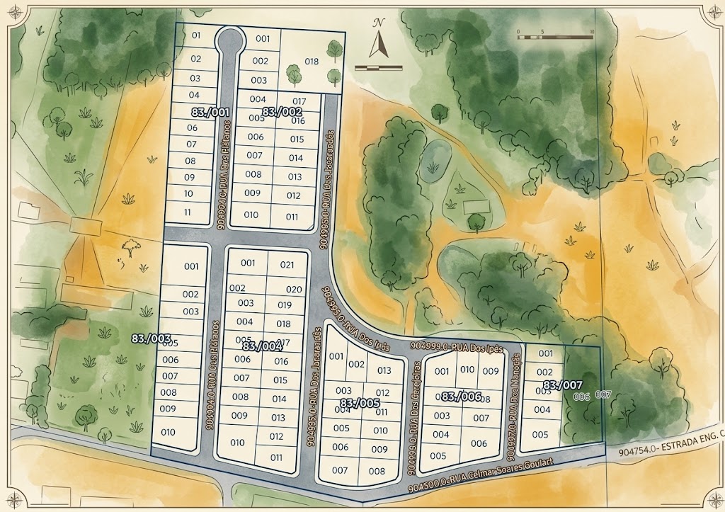 Mapa dos lotes do Villa Verde Loteamento
